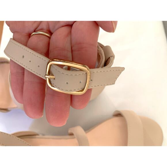 Sandals-Low Heels-Dress Pump-Ankle Strap-Open Toe-Nude-Big Girls-1 - Picture 7 of 7